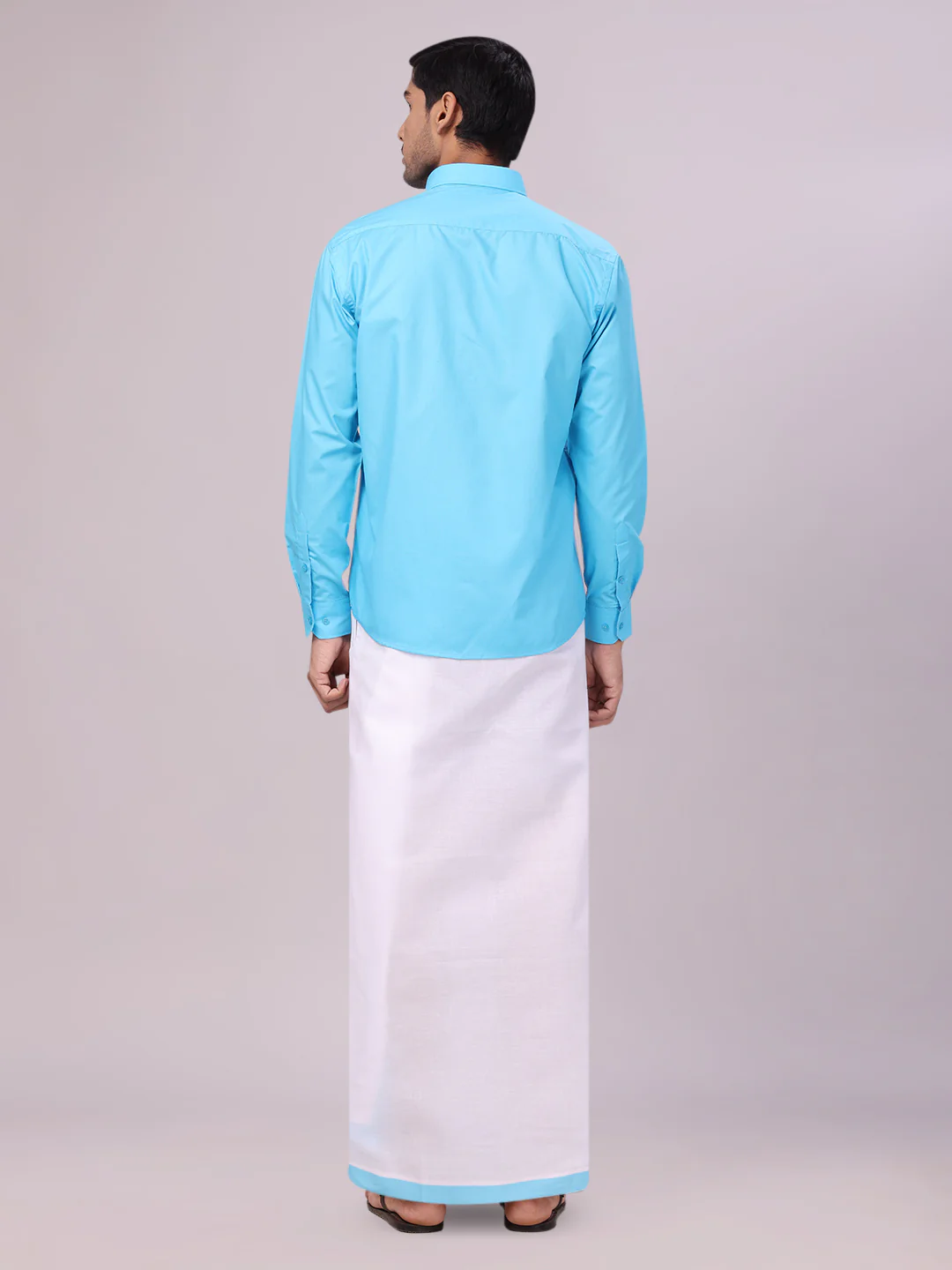 Men's Sky Blue Shirt with Matching Border Flexi Dhoti Combo Casper Flexi - Image 5