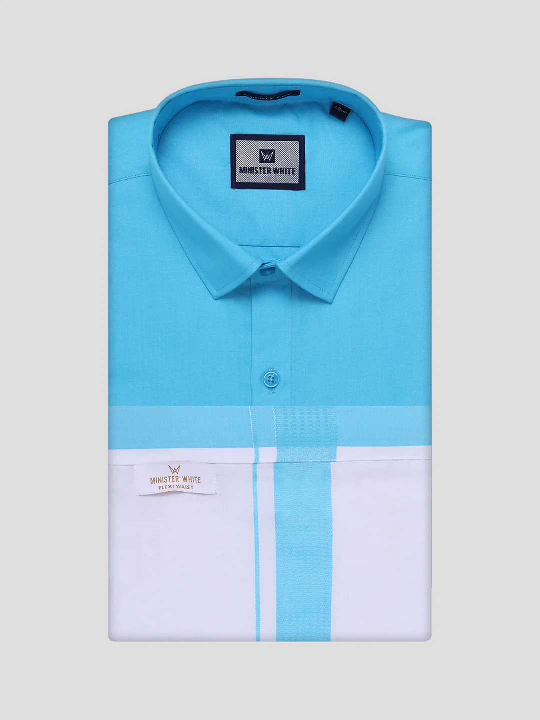Men's Sky Blue Shirt with Matching Border Flexi Dhoti Combo Casper Flexi - Image 7