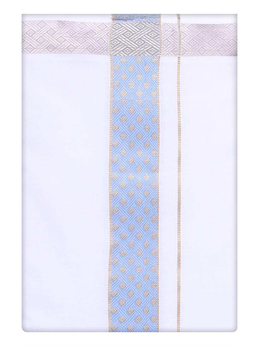 Men's Sky Blue Shirt with Matching jacquard Weave Border Dhoti Combo Marsh - Image 10