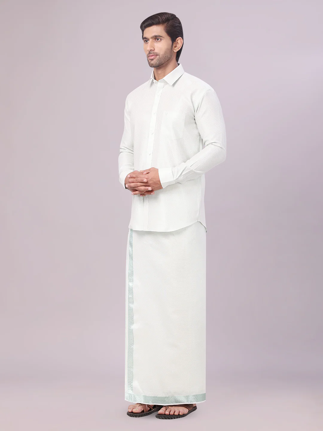 Men's Sky Green Tissue Jacquard Shirt with Matching Dhoti Combo Zeus - Image 2