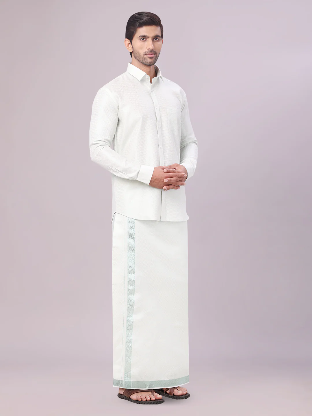 Men's Sky Green Tissue Jacquard Shirt with Matching Dhoti Combo Zeus - Image 3