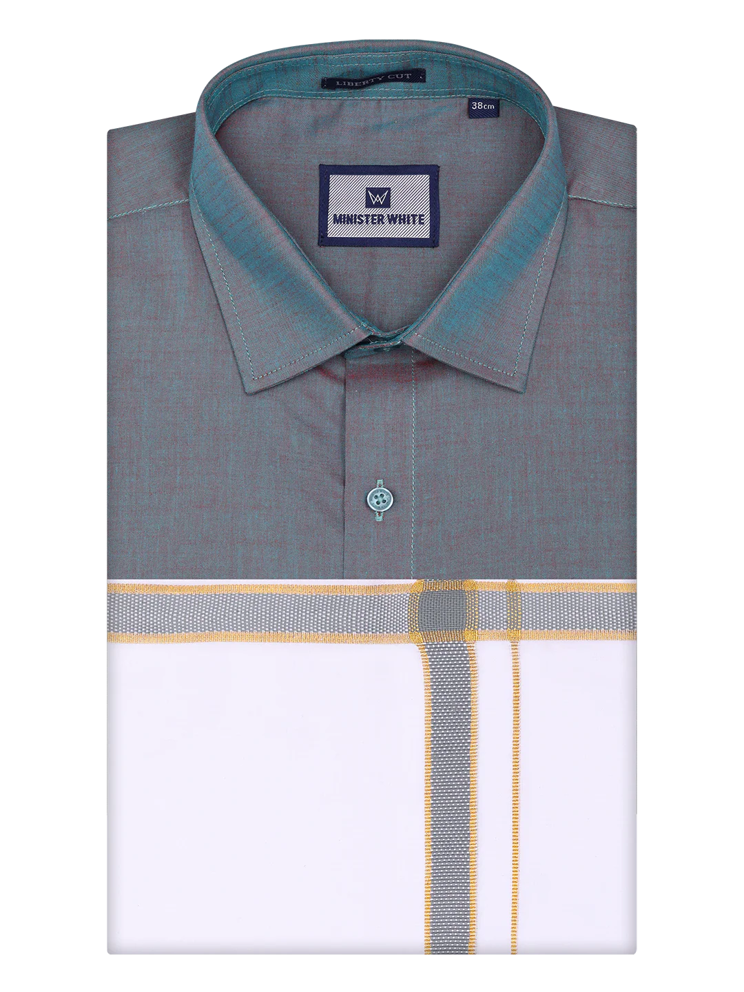 Men's Steel Grey Shirt with Matching Border Dhoti Combo Pinto