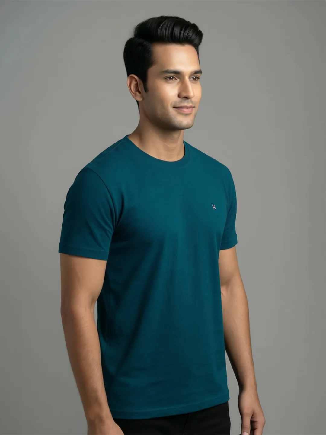 Men's Teal Regular Fit Round Neck T-Shirt Crisper - Image 3