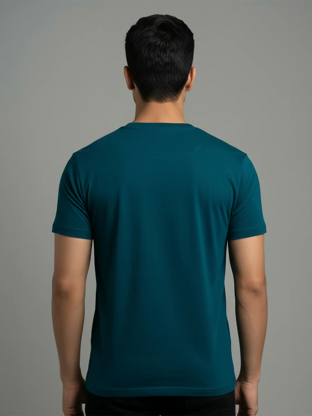 Men's Teal Regular Fit Round Neck T-Shirt Crisper - Image 4