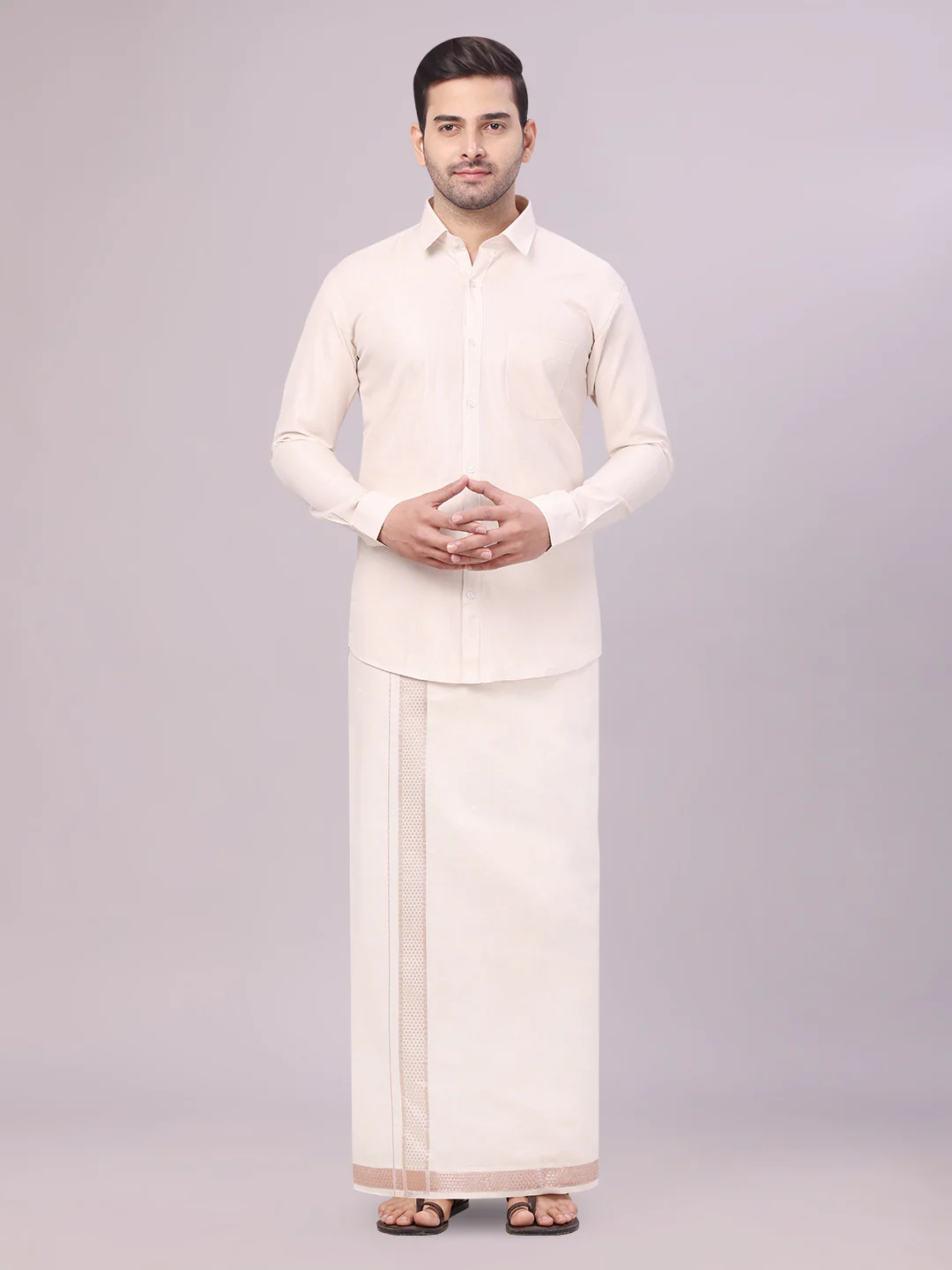 Mens Tissue Almond Shirt with Jacquard Fancy Border Dhoti Wedding Combo Nios
