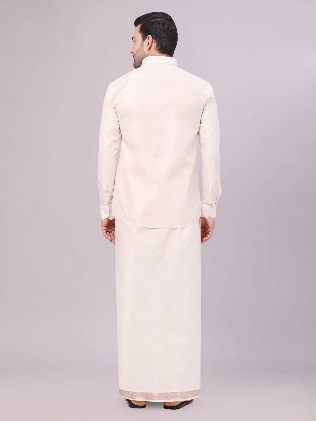 Mens Tissue Almond Shirt with Jacquard Fancy Border Dhoti Wedding Combo Nios - Image 4