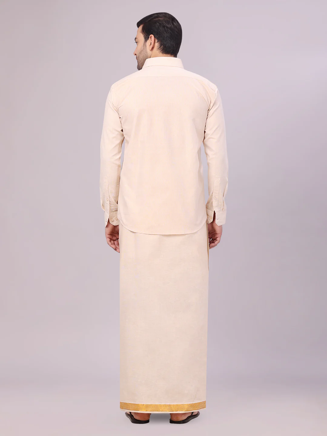 Mens Tissue Gold Shirt with Jacquard Fancy Border Dhoti Wedding Combo Nios - Image 4