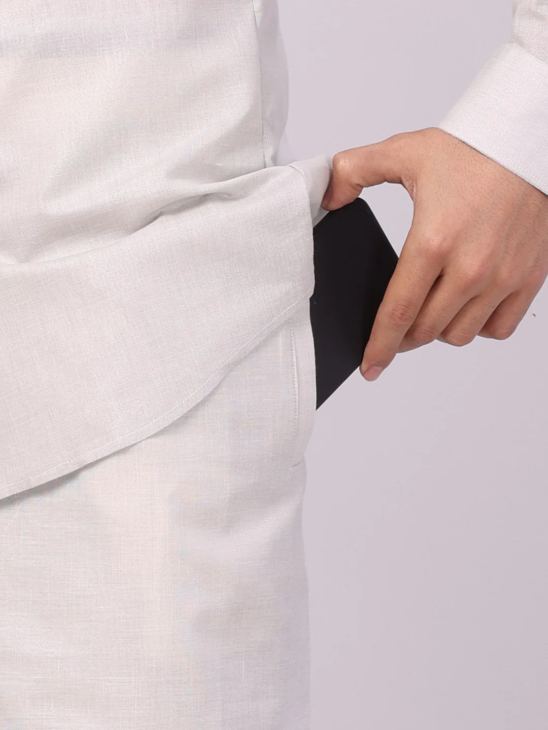 Mens Tissue Grey Shirt with Jacquard Fancy Border Flexi Dhoti Wedding Combo Nios - Image 2