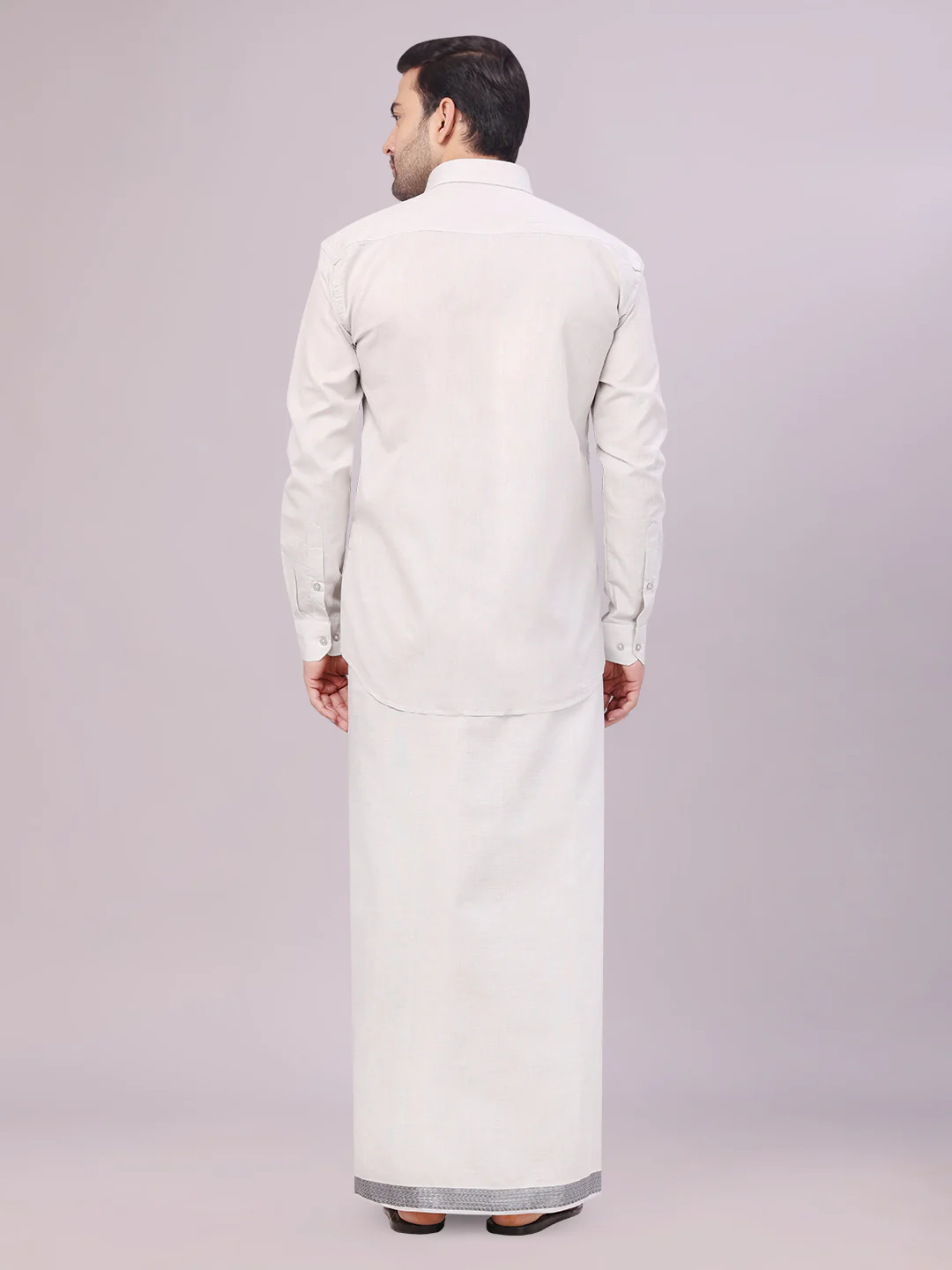 Mens Tissue Grey Shirt with Jacquard Fancy Border Flexi Dhoti Wedding Combo Nios - Image 5