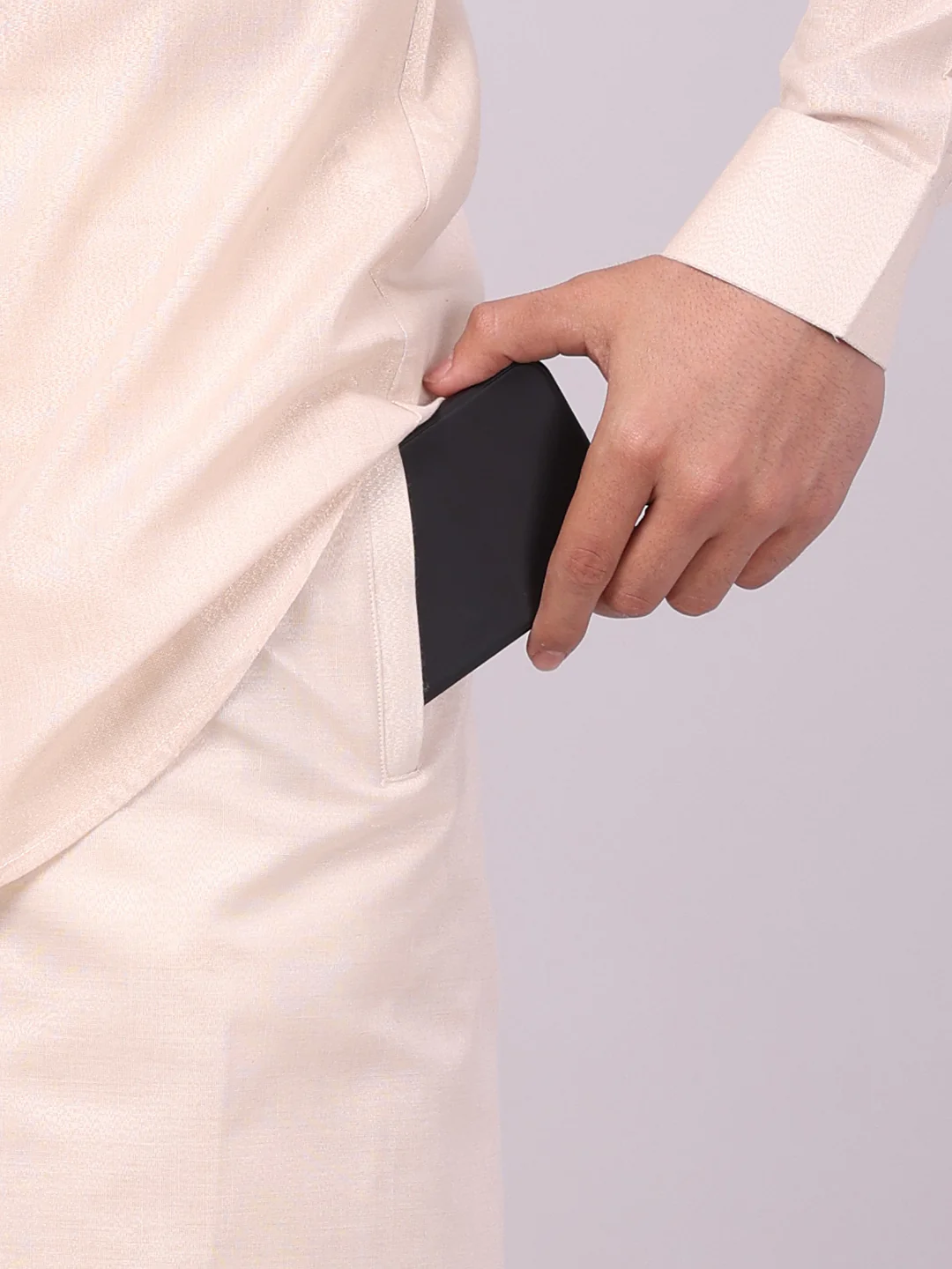 Mens Tissue Light Copper Shirt with Jacquard Fancy Border Flexi Dhoti Wedding Combo Nios - Image 2