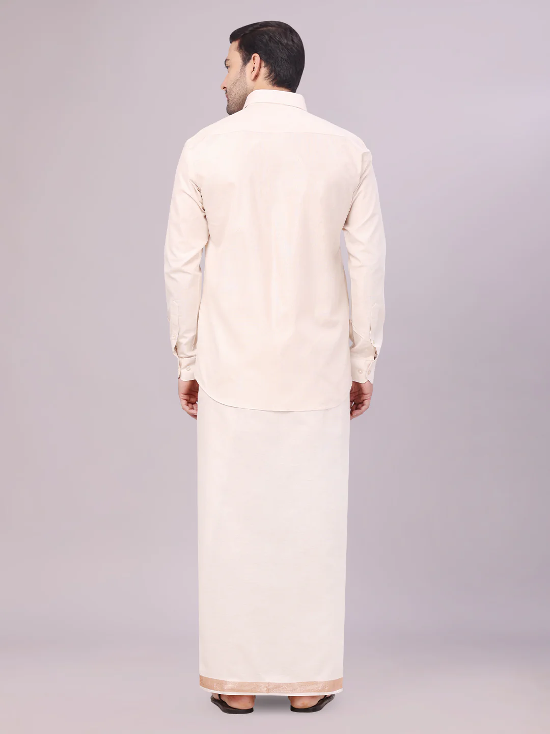 Mens Tissue Light Copper Shirt with Jacquard Fancy Border Flexi Dhoti Wedding Combo Nios - Image 5