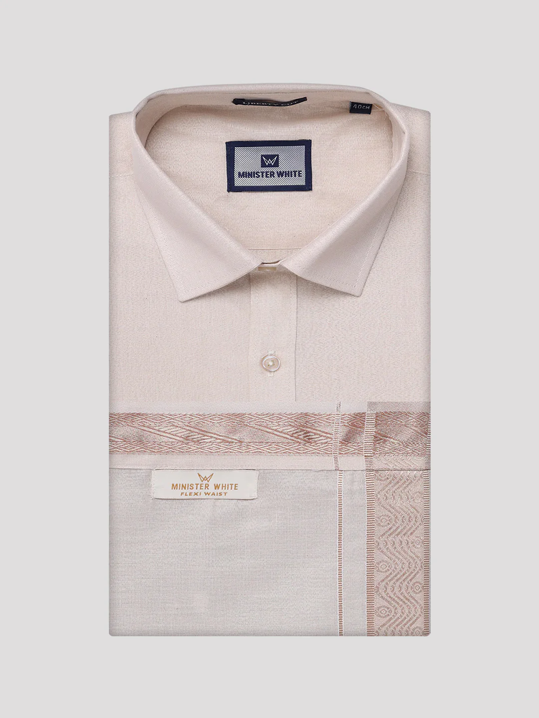 Mens Tissue Light Copper Shirt with Jacquard Fancy Border Flexi Dhoti Wedding Combo Nios - Image 8