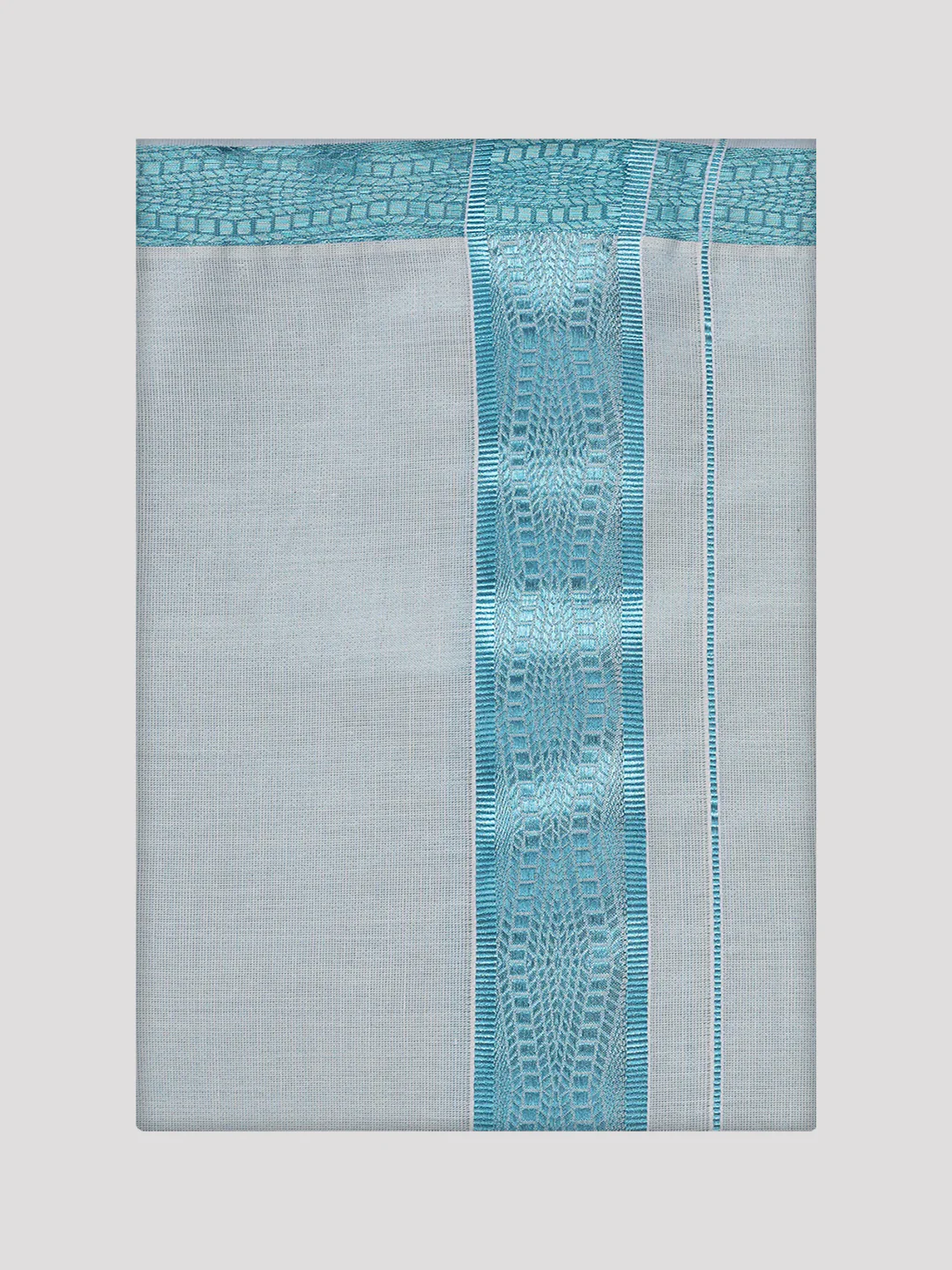 Mens Tissue Mint Blue Shirt with Jacquard Fancy Border Dhoti Wedding Combo Nios - Image 10