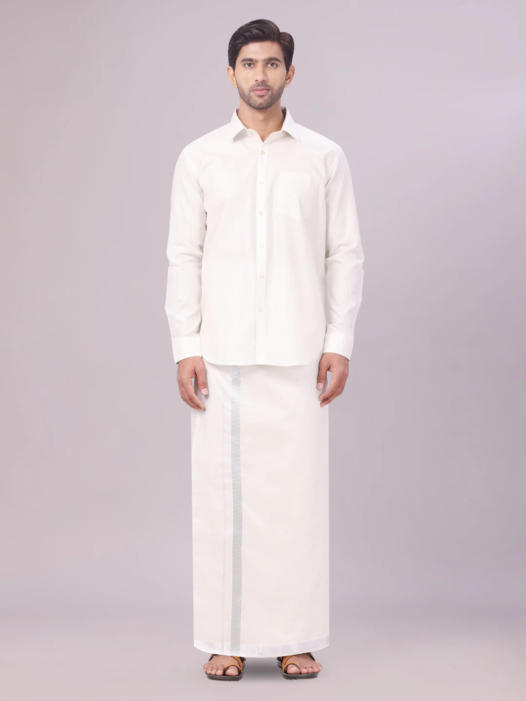 Mens Tissue Silver Colour Dhoti Shirt Wedding Combo Maverick