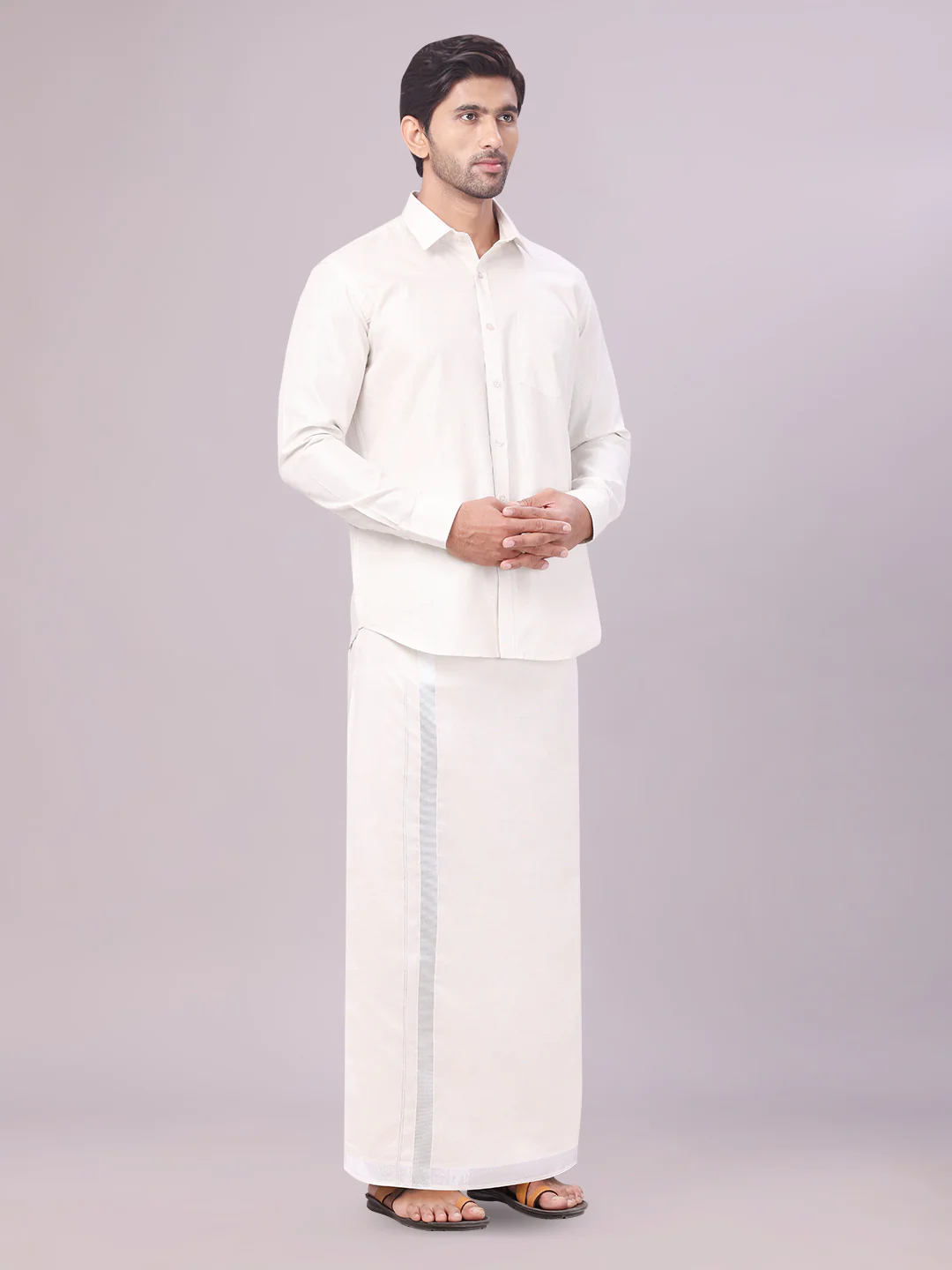 Mens Tissue Silver Colour Dhoti Shirt Wedding Combo Maverick - Image 3