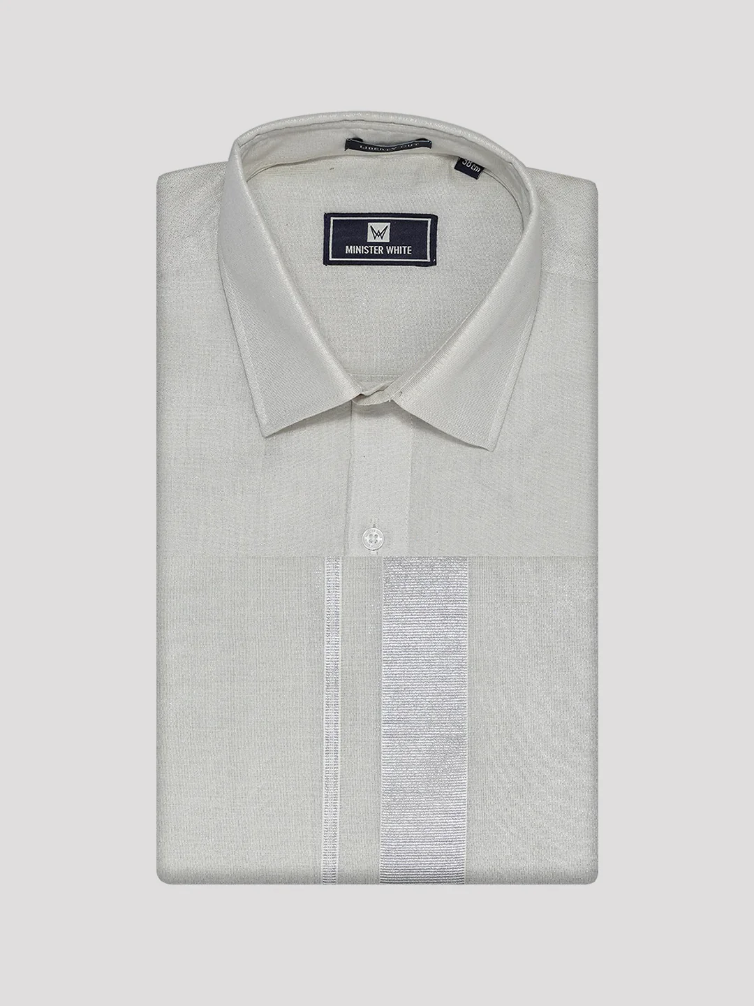 Mens Tissue Silver Colour Dhoti Shirt Wedding Combo Maverick - Image 7