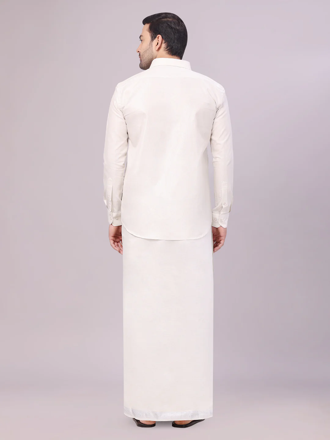 Mens Tissue Silver Shirt with Jacquard Fancy Border Dhoti Wedding Combo Nios - Image 4