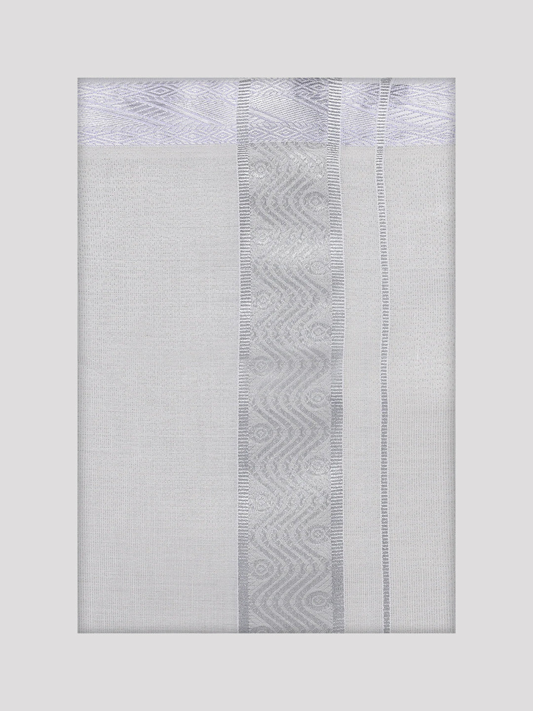 Mens Tissue Silver Shirt with Jacquard Fancy Border Dhoti Wedding Combo Nios - Image 9