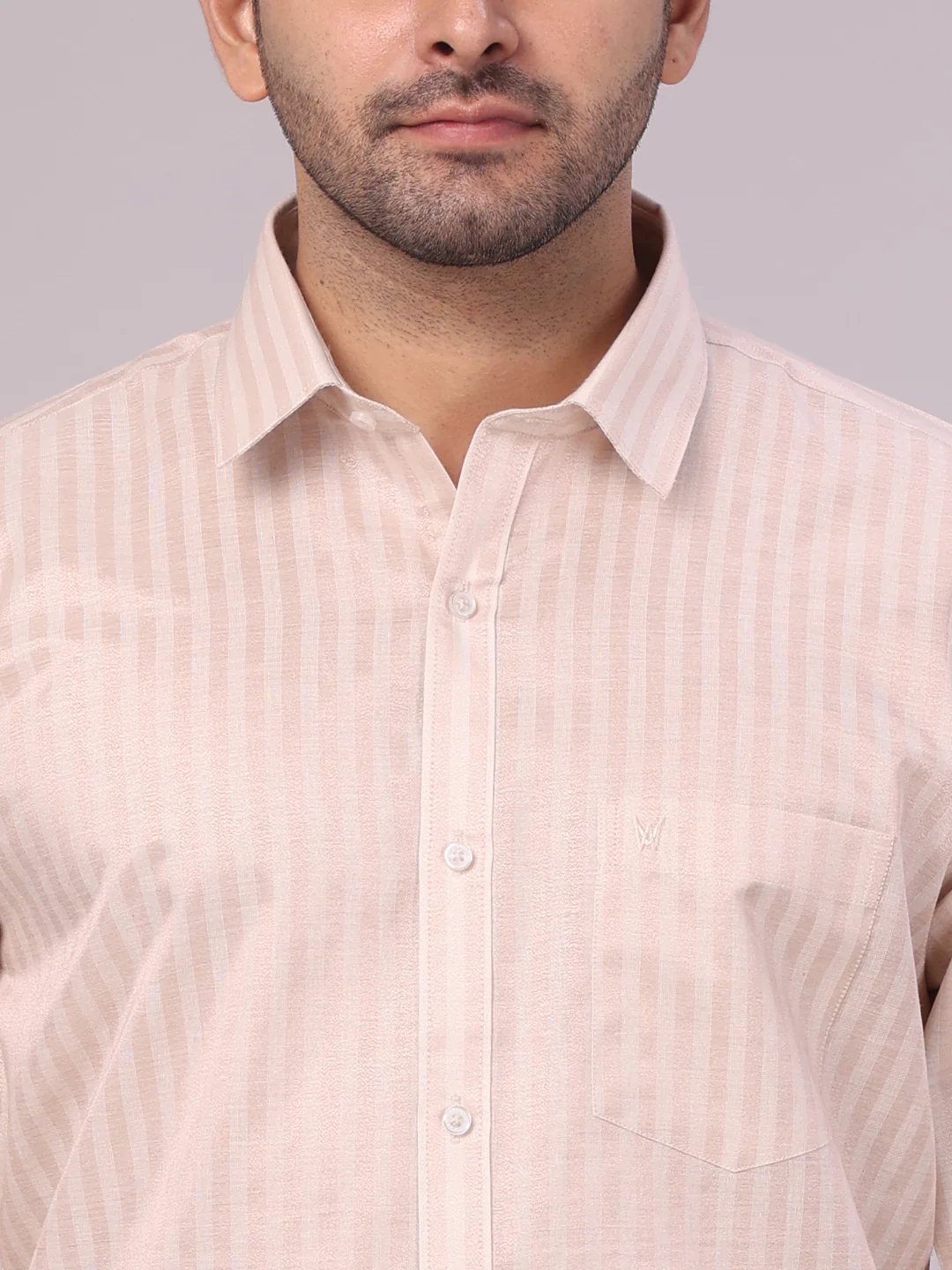 Men's Tissue Stripes Almond Shirt & Jari Border Flexi Dhoti Wedding Combo Finely - Image 6