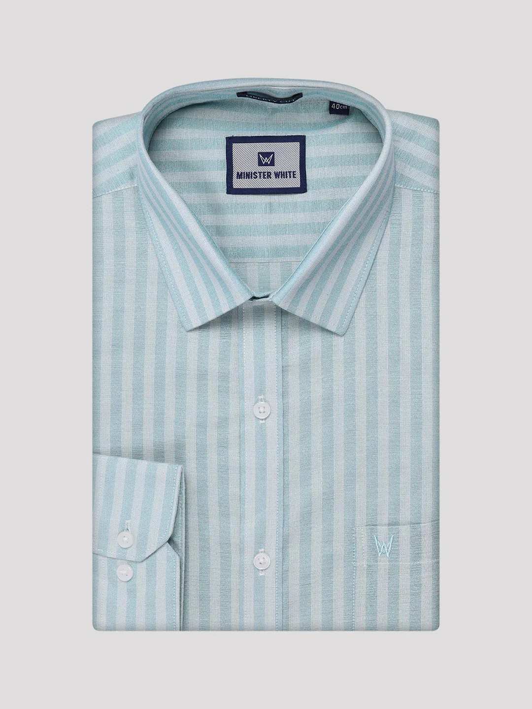 Mens Tissue Stripes Mint Blue Shirt with Plain Jari Border Dhoti Wedding Combo Carter - Image 7