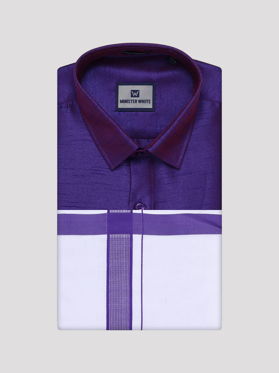 Mens Violet Dupion Satin Color Shirt with Matching Border Dhoti Combo Gora - Image 5
