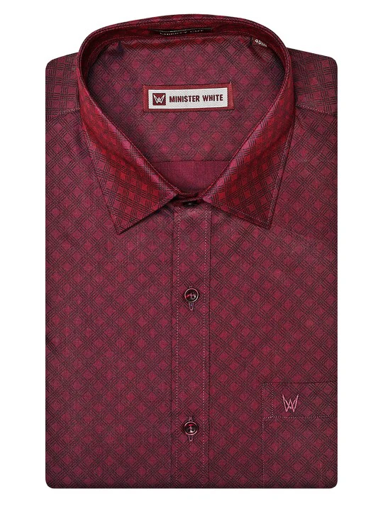 Men's Cotton Wine Color Printed Regular Fit Shirt with Matching Border Dhoti Posh - Image 3