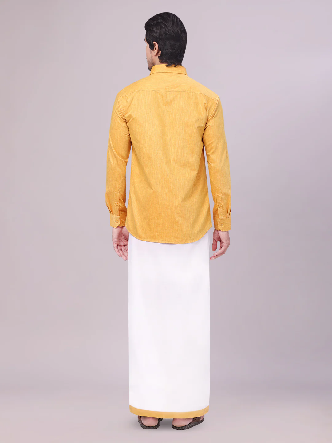 Mens Mustard Colour Shirt with Matching Fancy Border Dhoti Combo Lemax - Image 7