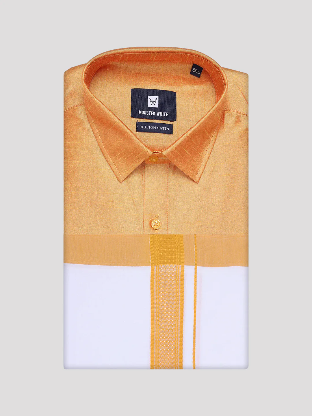 Mens Golden Yellow Dupion Satin Color Shirt with Matching Border Dhoti Combo Gora - Image 5