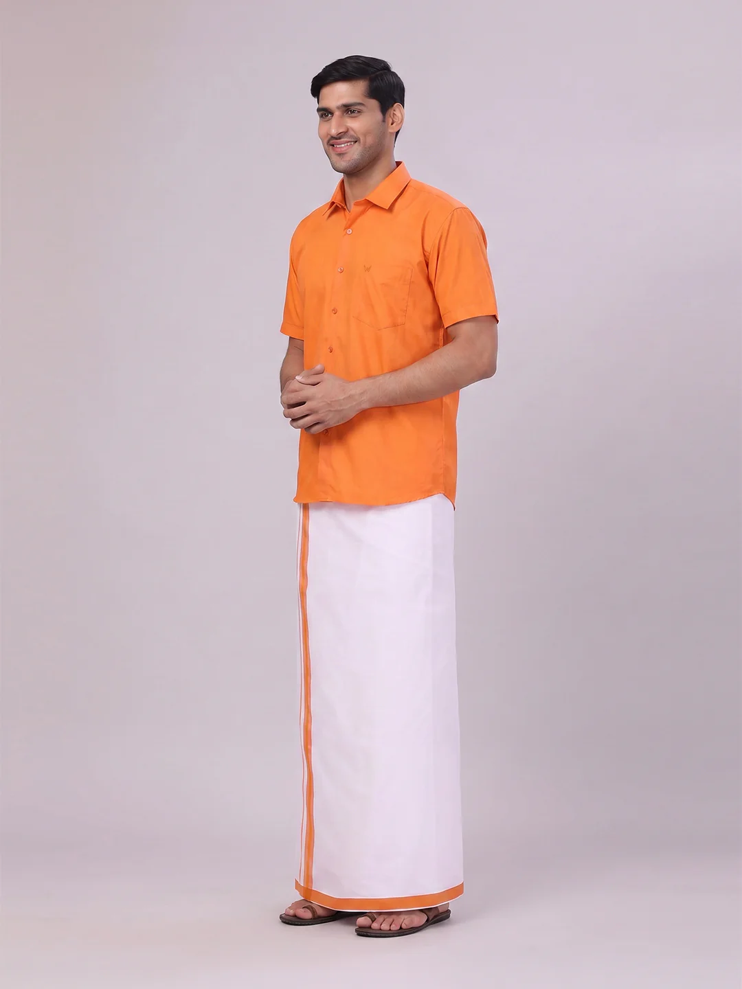 Mens Cotton Orange Matching Shirt and Dhoti Combo Luster - Image 6