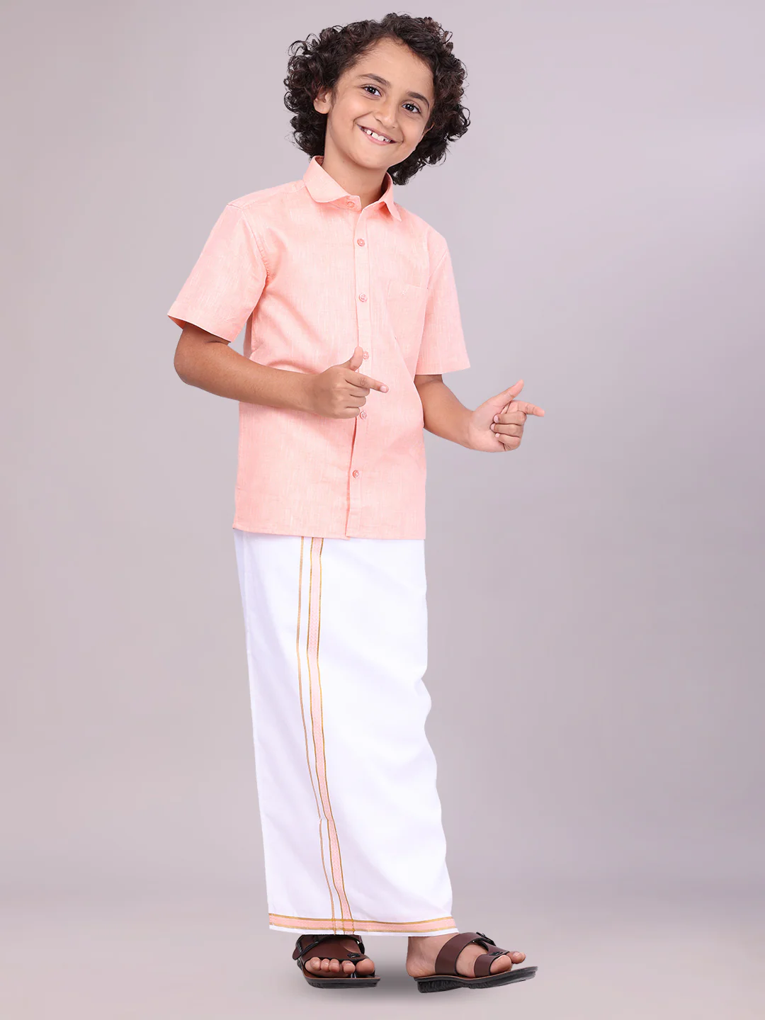 Boys Matching Half Sleeves Shirt with Flexi Dhoti Combo Peach Polite Boy - Image 3