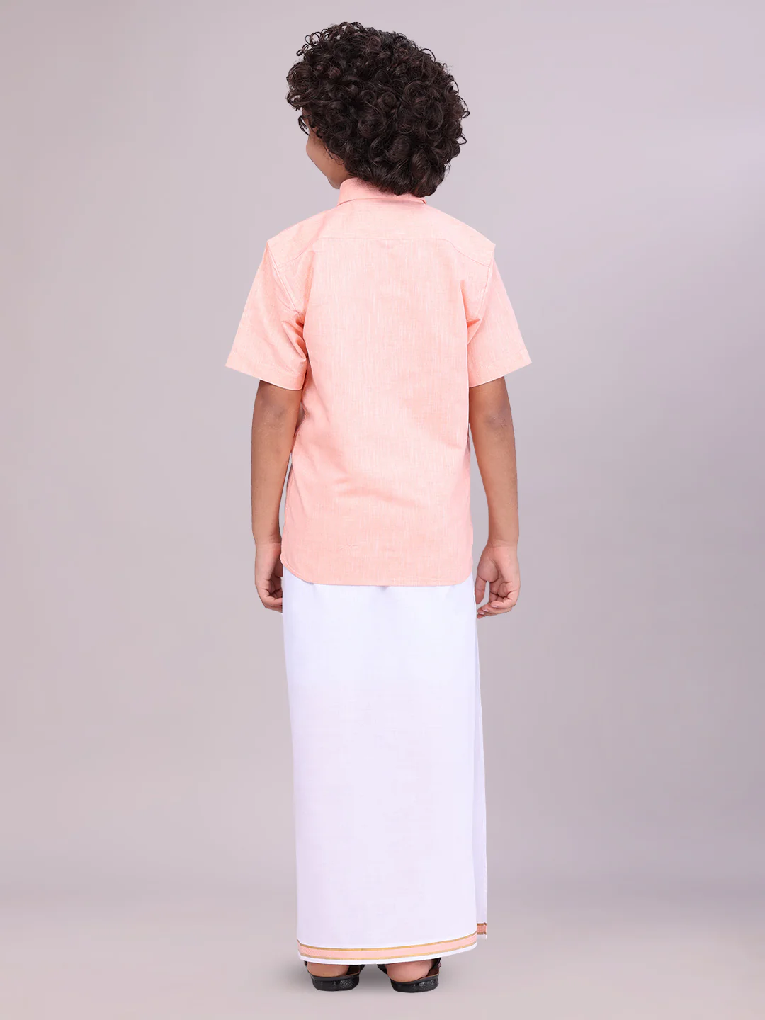 Boys Matching Half Sleeves Shirt with Flexi Dhoti Combo Peach Polite Boy - Image 4
