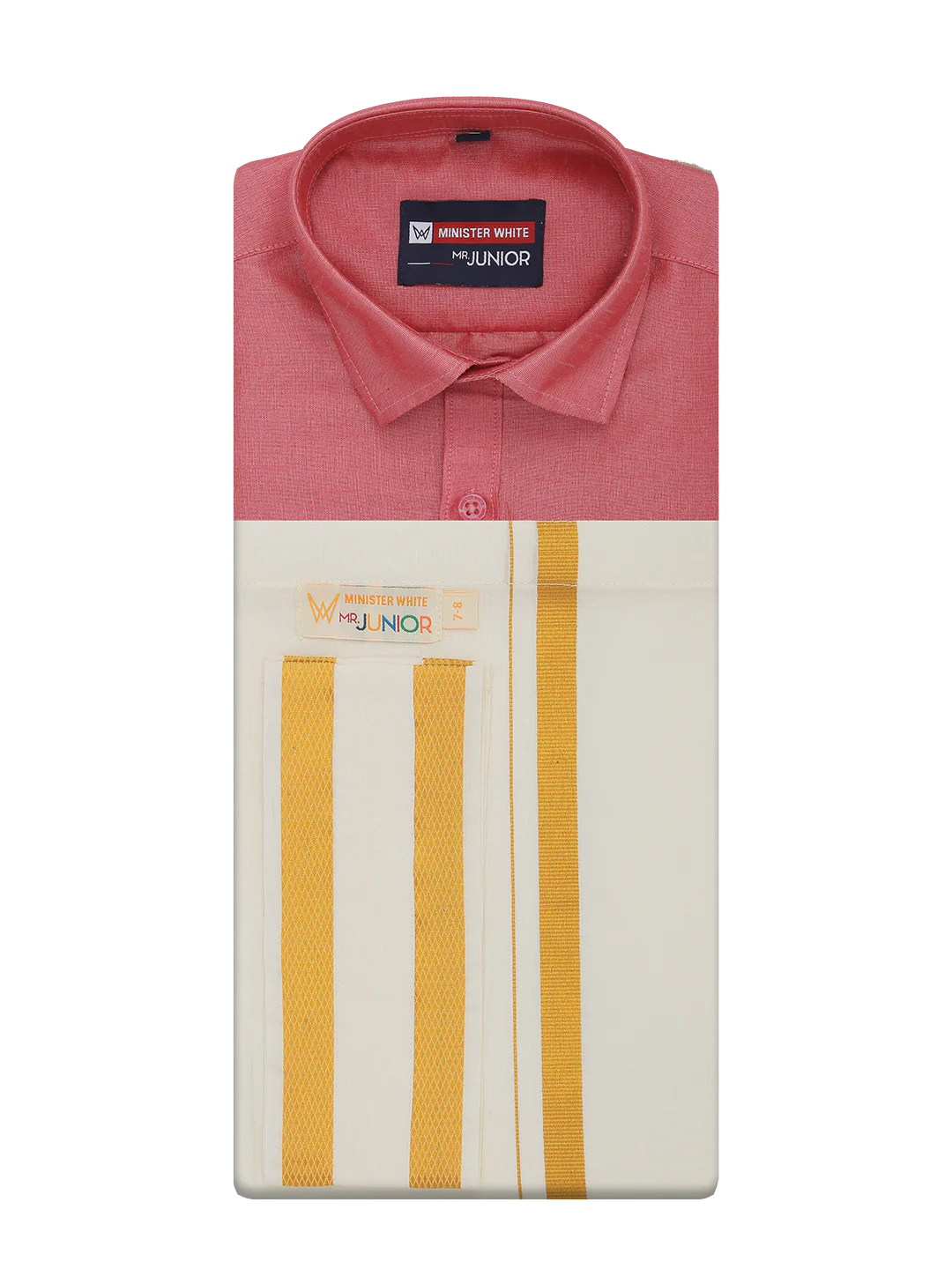 Boys Pink Color Half Sleeves Shirt with Gold Jari Flexi Dhoti Adorable Boy - Image 5