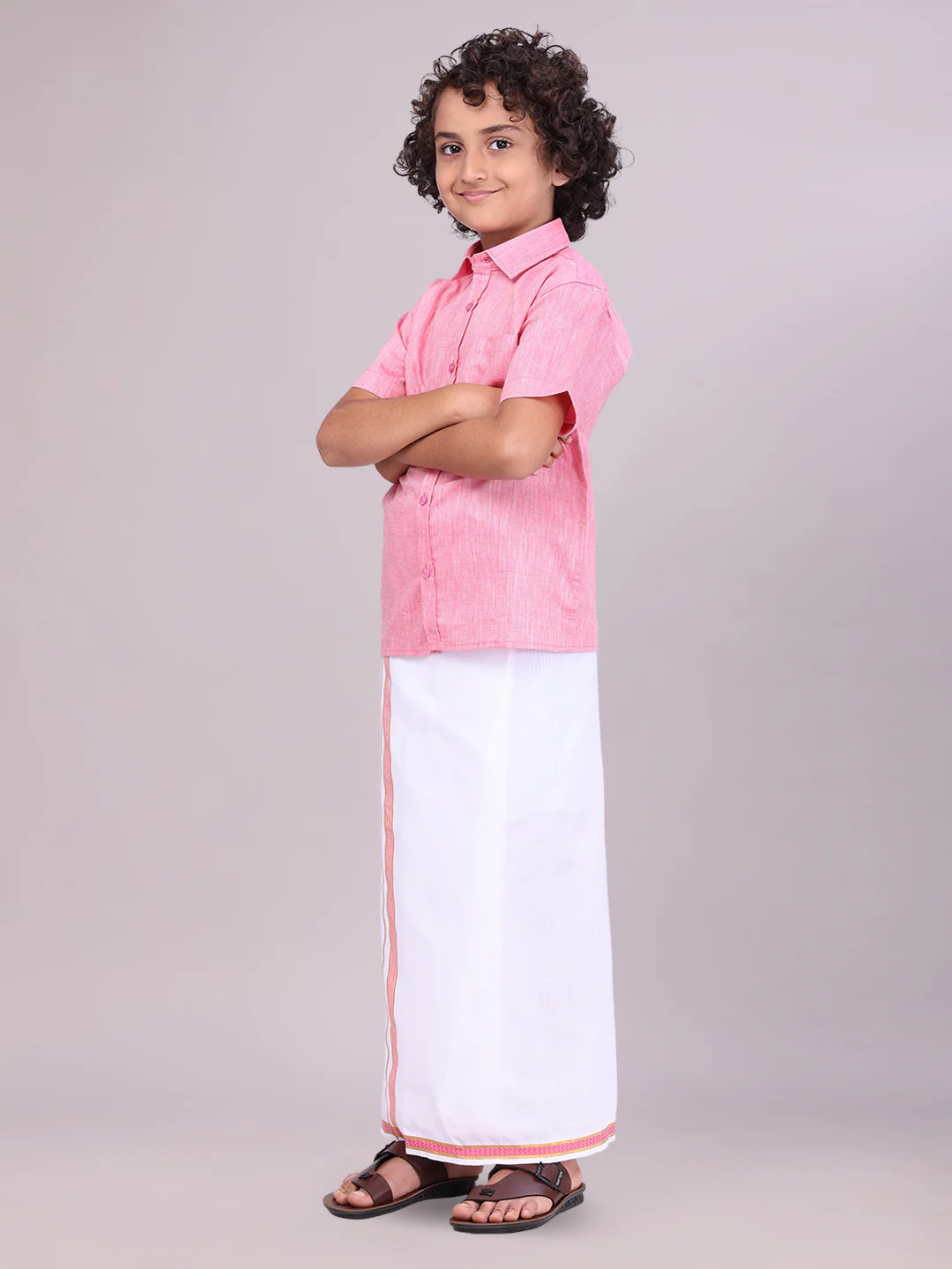 Boys Matching Half Sleeves Shirt with Flexi Dhoti Combo Pink Polite Boy - Image 2
