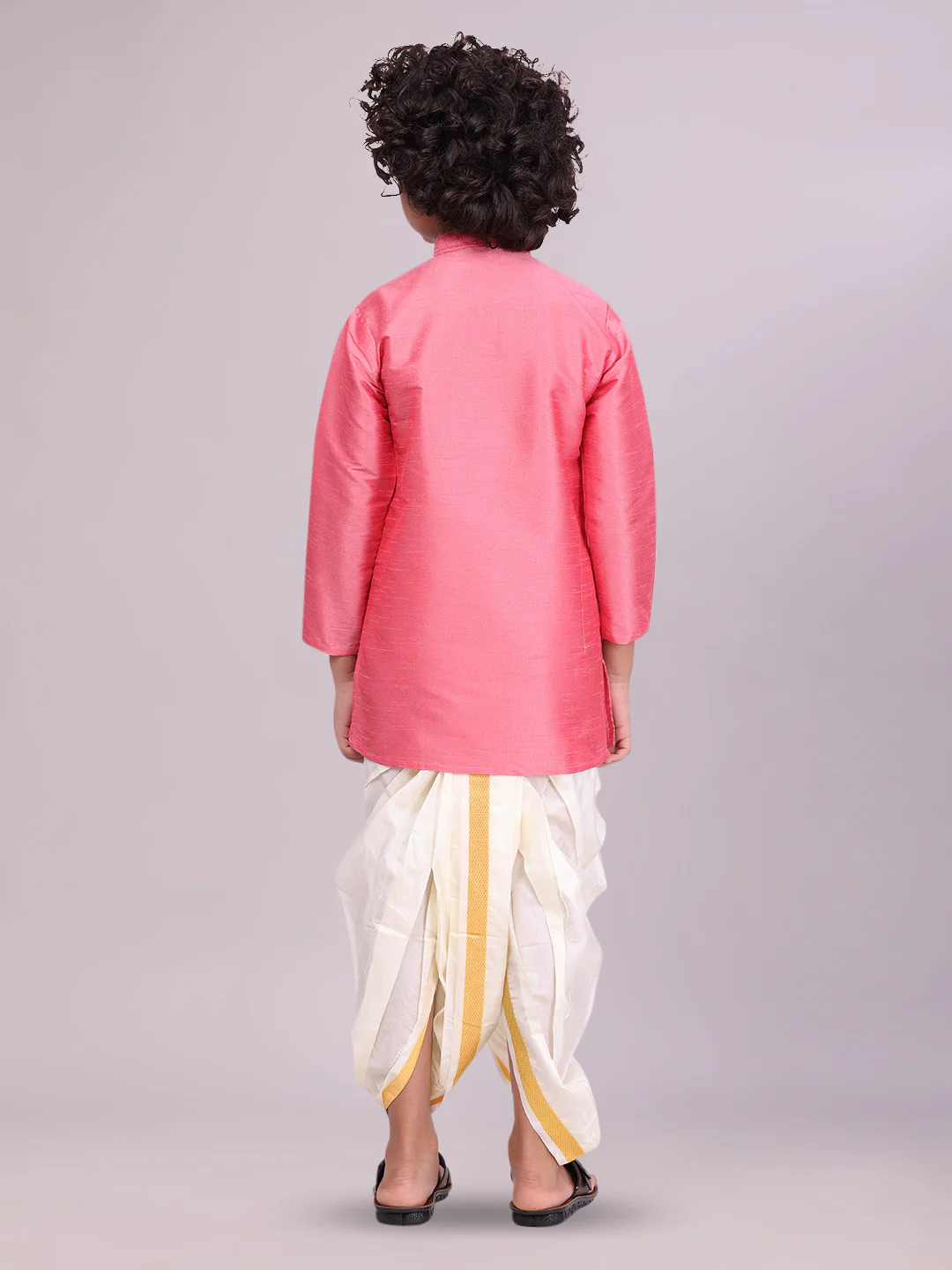 Boys Pink Colour Kurtha with Gold Jari Panchakacham Combo Chitrang - Image 3