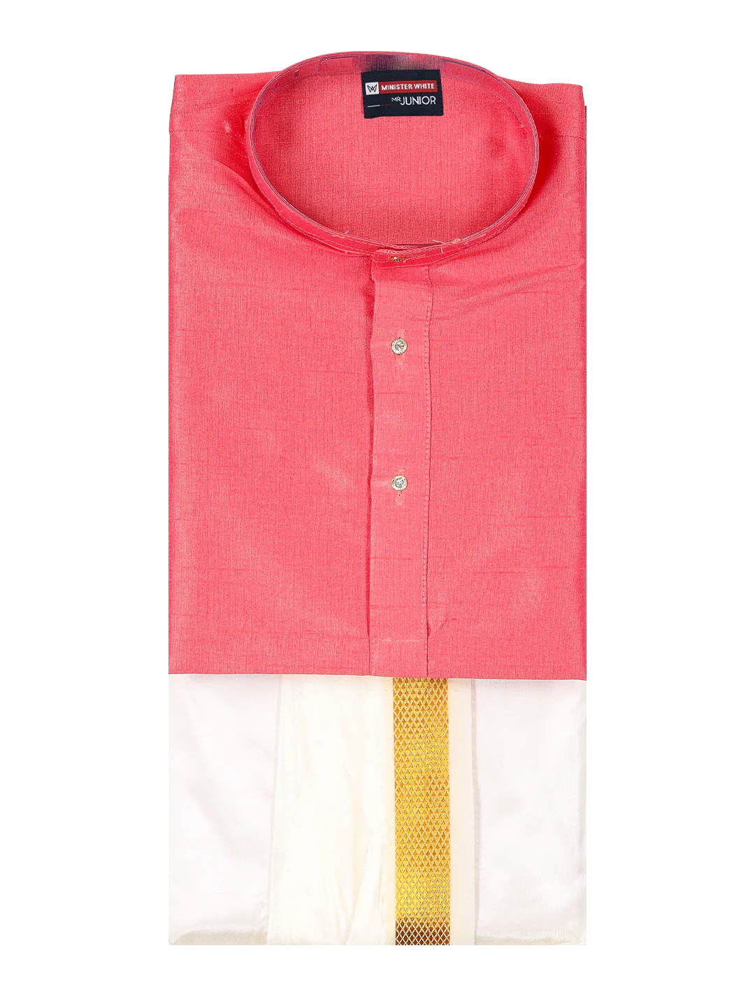 Boys Pink Colour Kurtha with Gold Jari Panchakacham Combo Chitrang - Image 4