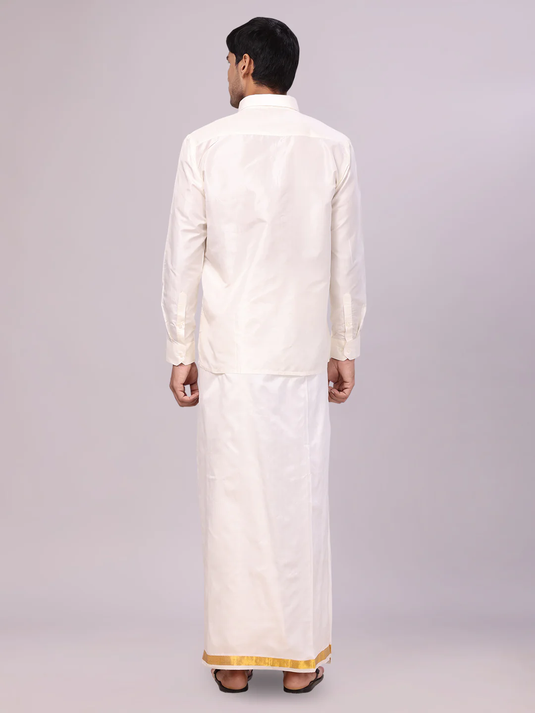 Men's Pure Silk Wedding Cream Shirt, Dhoti, Nerial with Belt Combo - Nesam 50K - Image 5