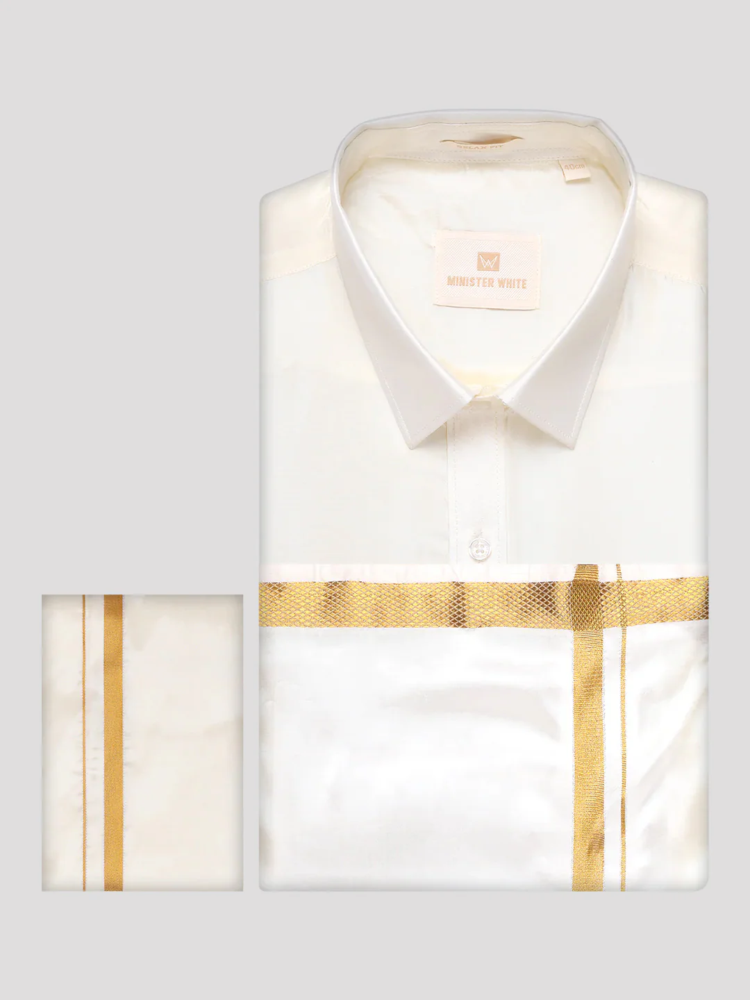 Mens Art Silk Wedding Cream Shirt, Dhoti, Nerial with Belt Combo - Boopalan Cream - Image 7