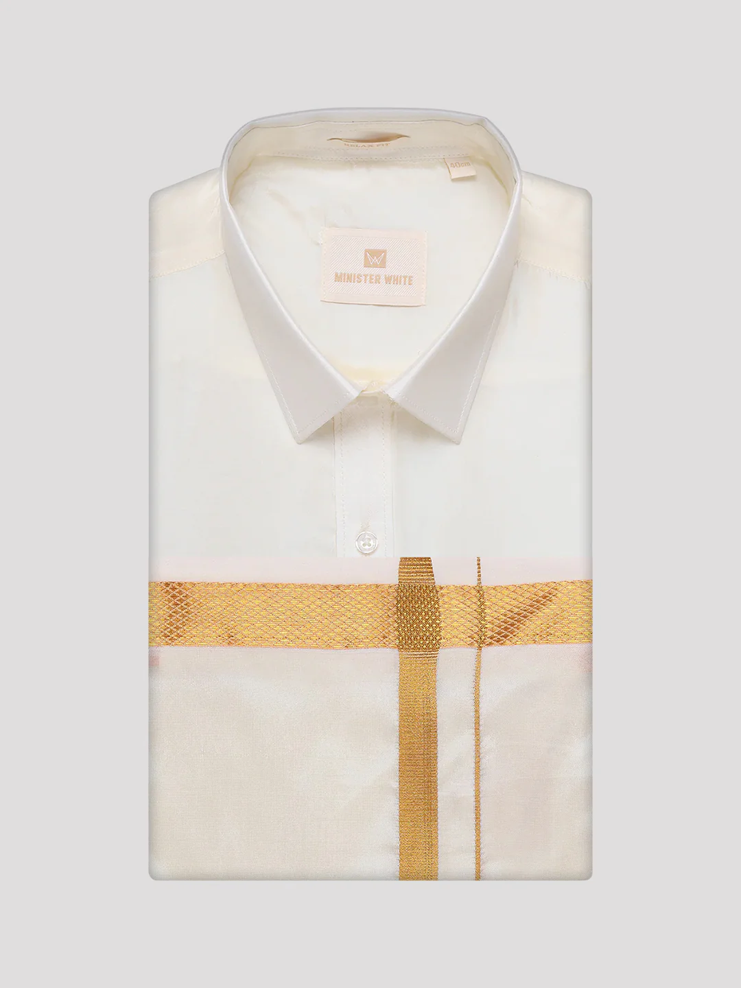 Mens Art Silk Wedding Cream Shirt, Dhoti, Nerial with Belt Combo - Boopalan Cream - Image 8