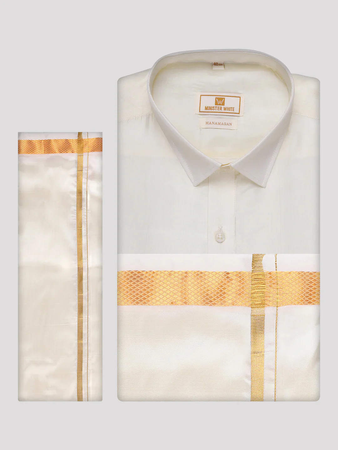 Men's Silk Mix Wedding Cream Shirt, Dhoti, Nerial with Belt Combo - Thamboolam - Image 6