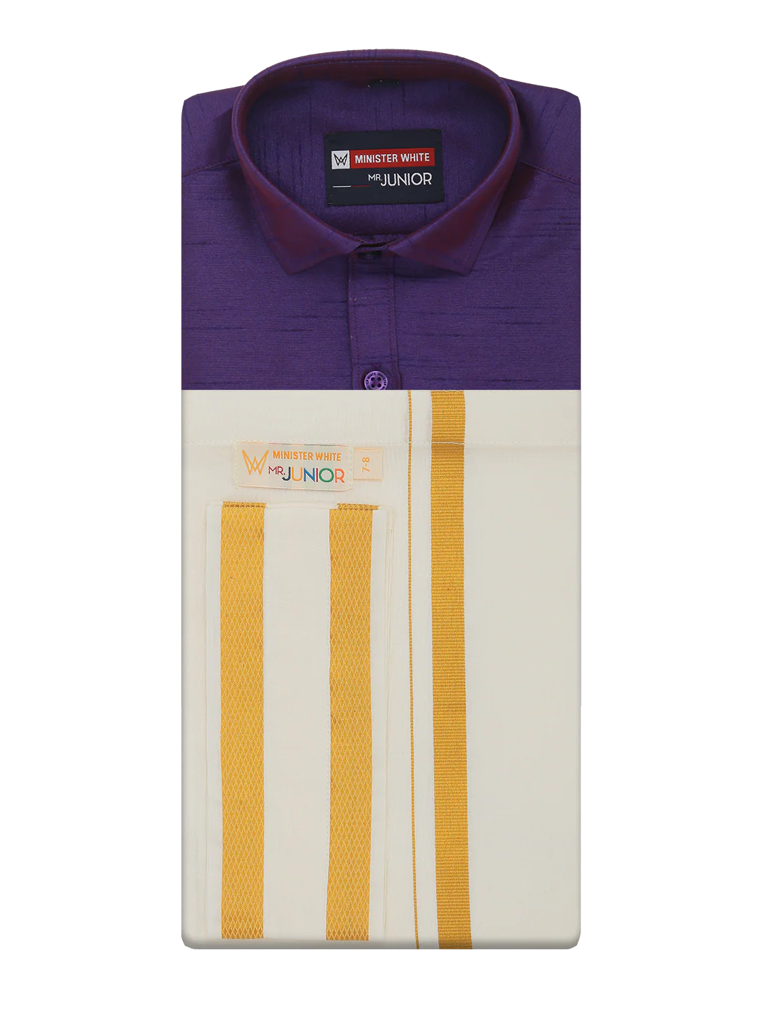 Boys Violet Color Half Sleeves Shirt with Gold Jari Flexi Dhoti Adorable Boy - Image 5