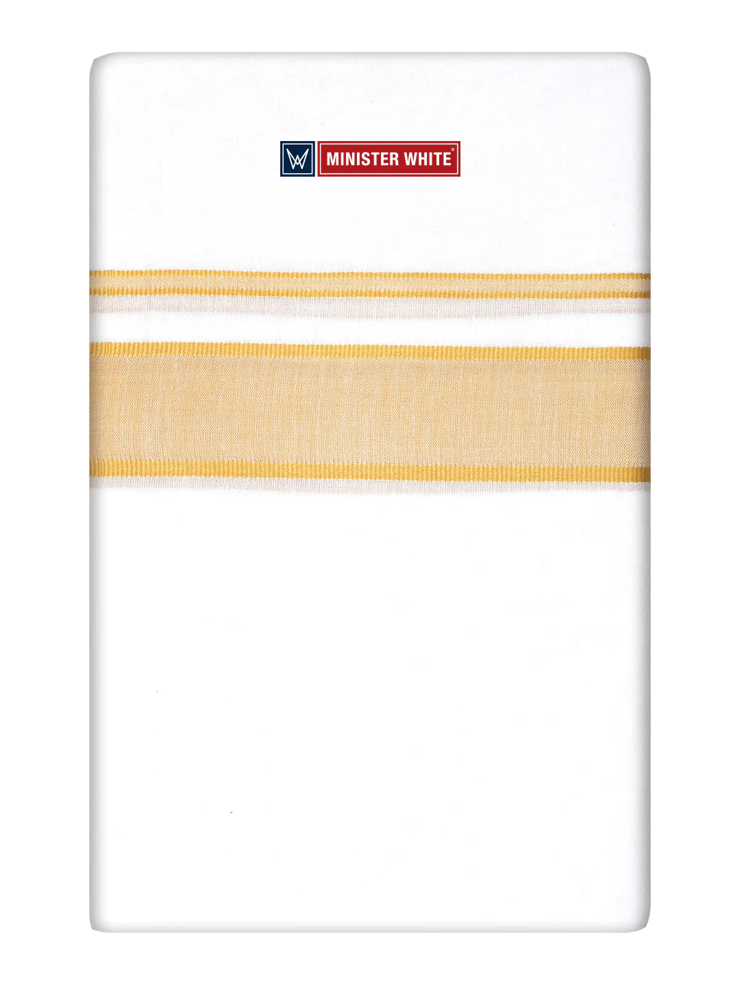 Mens Cotton White Double Layered Dhoti with Mustard Fancy Kara - Empuran