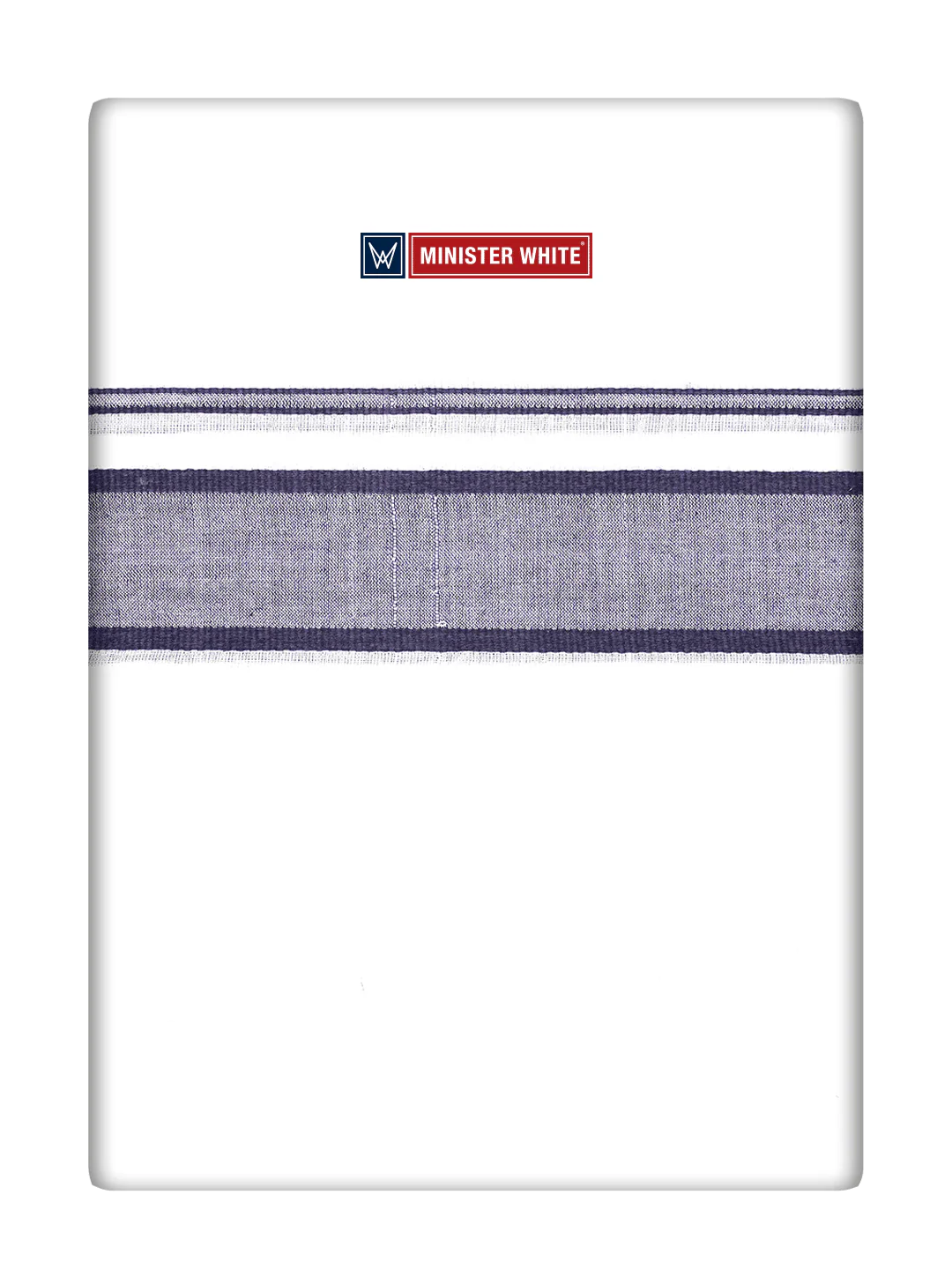 Mens Cotton White Double Layered Dhoti with Navy Fancy Kara- Empuran