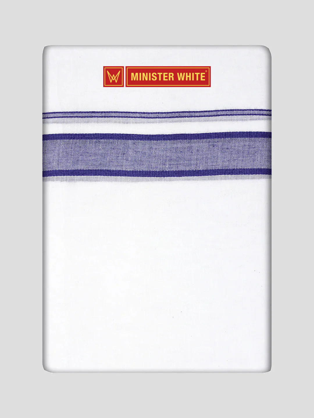 Mens Cotton White Double Layered Dhoti with Royal Blue Fancy Kara- Empuran
